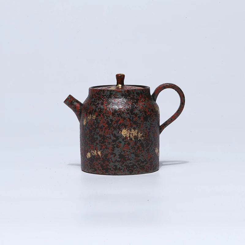 【非遗茶空间】手拍釉海棠红撒金汲直壶  中式茶具茶器