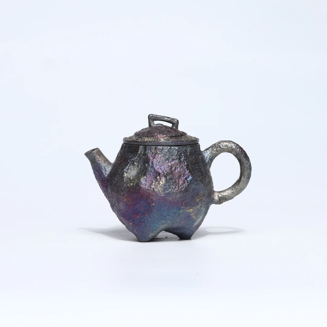 【非遗茶空间】手工银彩工艺鎏银几何三足壶DC-577中式茶具茶器