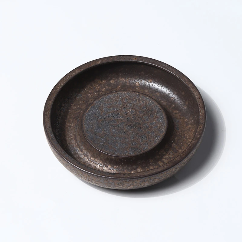 【非遗茶空间】乌金釉壶承 中式古拙壶承 瓷杯茶道茶具