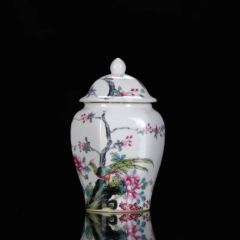 【非遗茶空间】斗彩喜上眉梢六方白瓷茶叶罐精美小茶叶罐