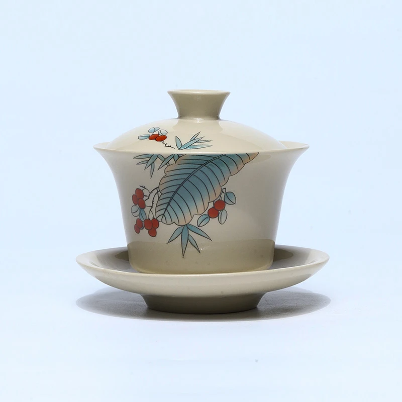 非遗茶空间 草木灰大业有成三才盖碗  中式茶具茶器