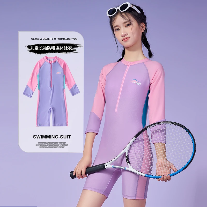 儿童连体泳衣女孩专业训练小宝游泳衣女童2025新款中大童泳装温泉