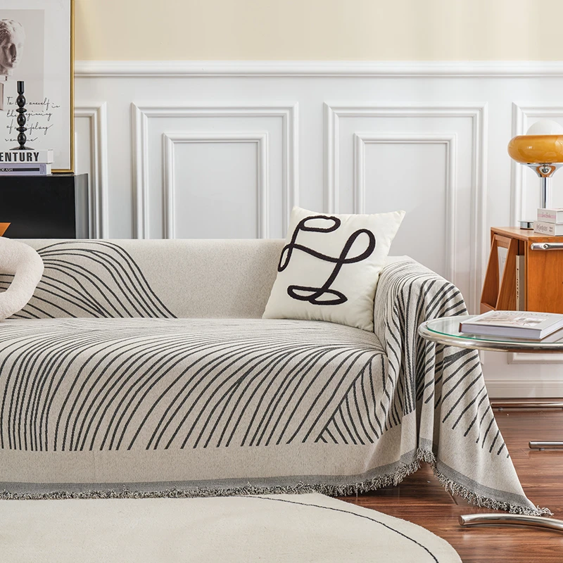 波浪纹沙发巾四季通用沙发套防滑沙发垫网红盖巾雪尼尔全盖盖布