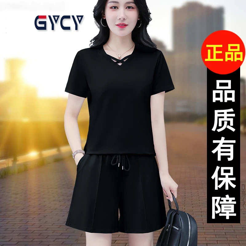 品牌休闲运动套装女2024夏季新款显瘦时尚polo领短袖五分裤两件套