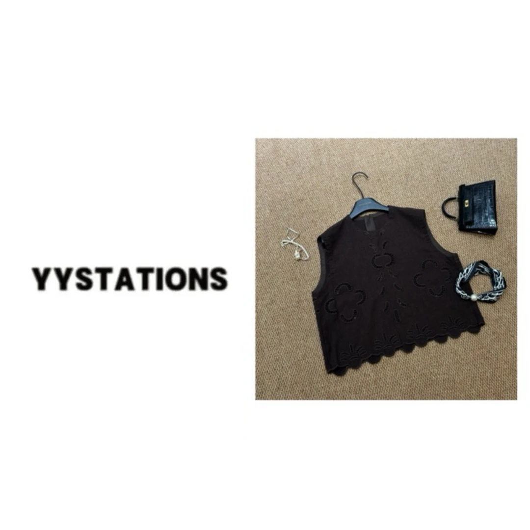 YYSTATIONS【声声慢！】镂空苎麻上衣欧货气质百搭飞飞袖t恤女-6972