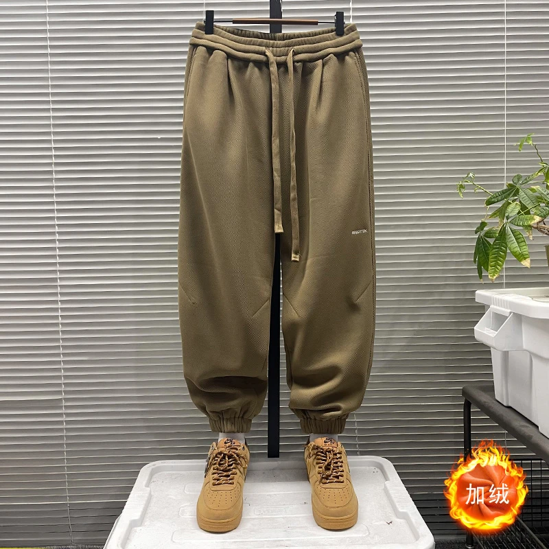 裤子男2022新款秋冬季重磅加绒加厚卫裤男士束脚运动裤休闲长裤子