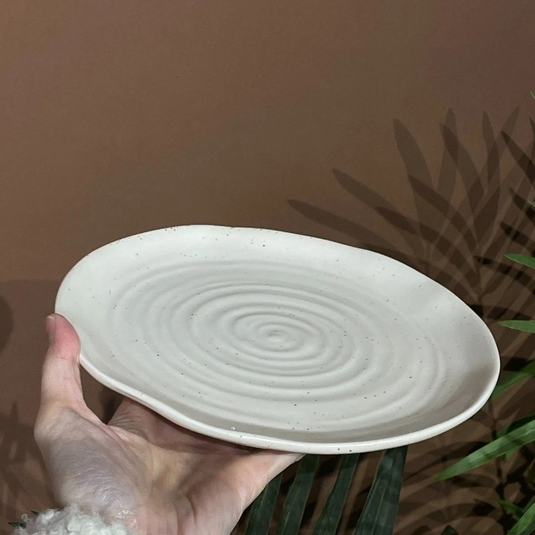 简约异形盘8寸麻点螺纹菜盘  P11 微瑕 凑满20发货手工