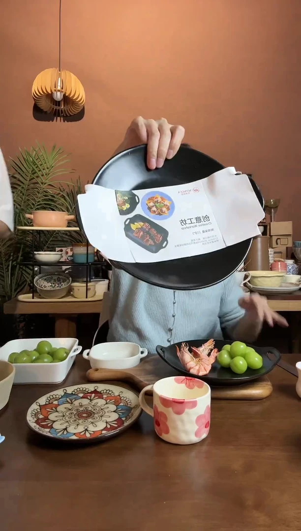 【闪购商品】碗黑色双耳盘 微瑕 凑满20发货