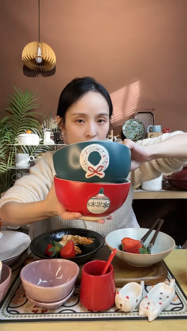 【闪购商品】瓷其他2个装6寸红色绿色圣诞碗微瑕凑满20发货