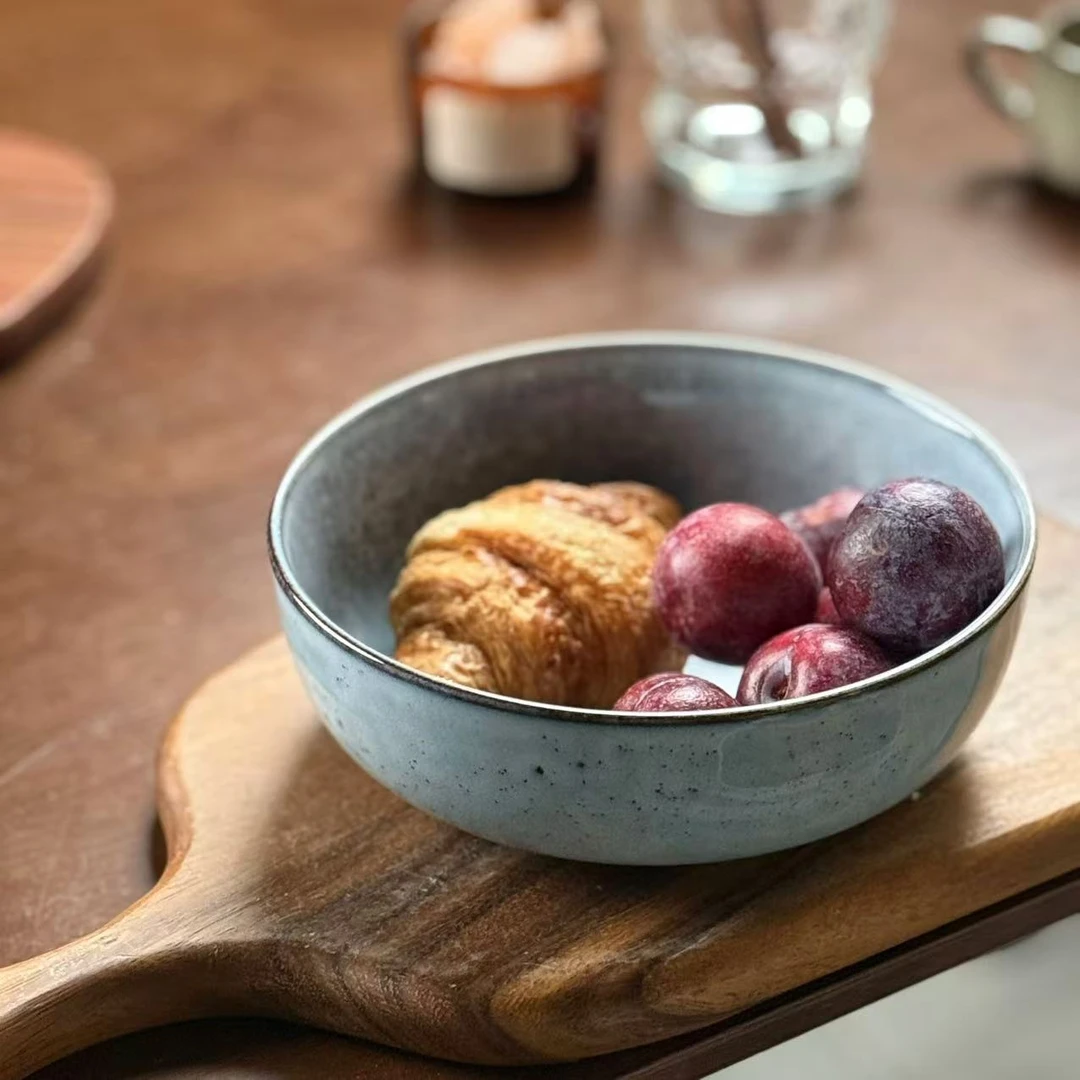 w215 复古陶瓷深汤盘7英寸麻点菜盘沙拉碗 微瑕 凑满20发货