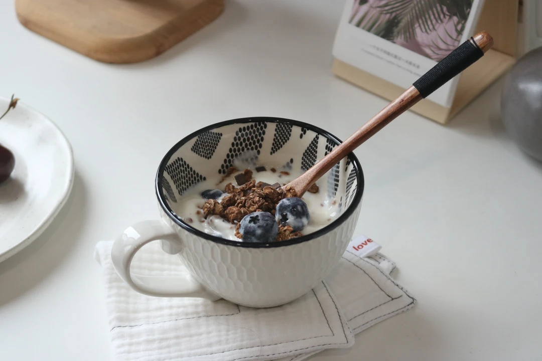 B06 创意陶瓷马克杯黑白印花麦片杯（不含勺）微瑕 凑满20发货