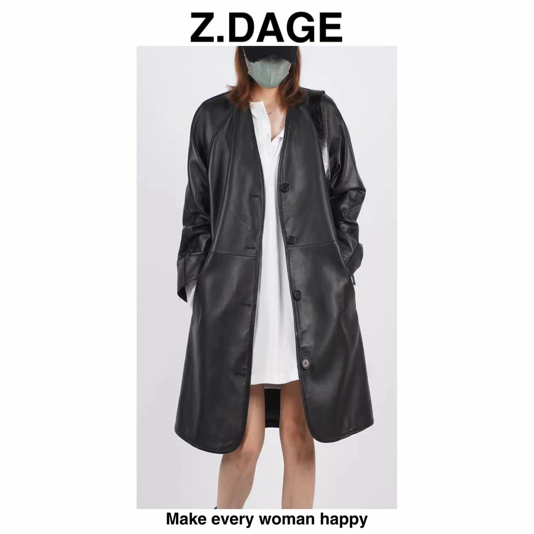 Z.DAGE”灵动松弛“时尚休闲款式显瘦V领插肩袖纯色长款外套女-2199