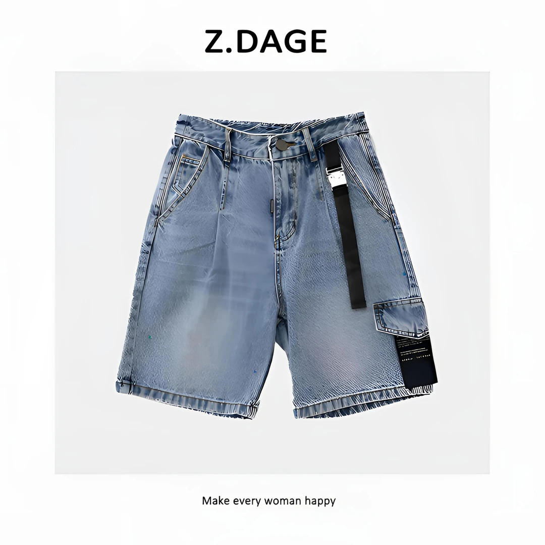 Z.DAGE 工装带夏季潮服女装牛仔五分裤显瘦A字宽松裤子女-212596