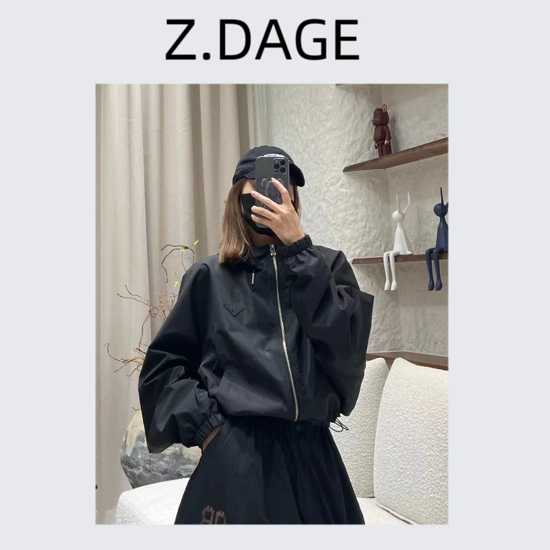 Z.DAGE“欧货原创”设计师黑色连帽抽绳拼接蝙蝠袖拉链外套-63978