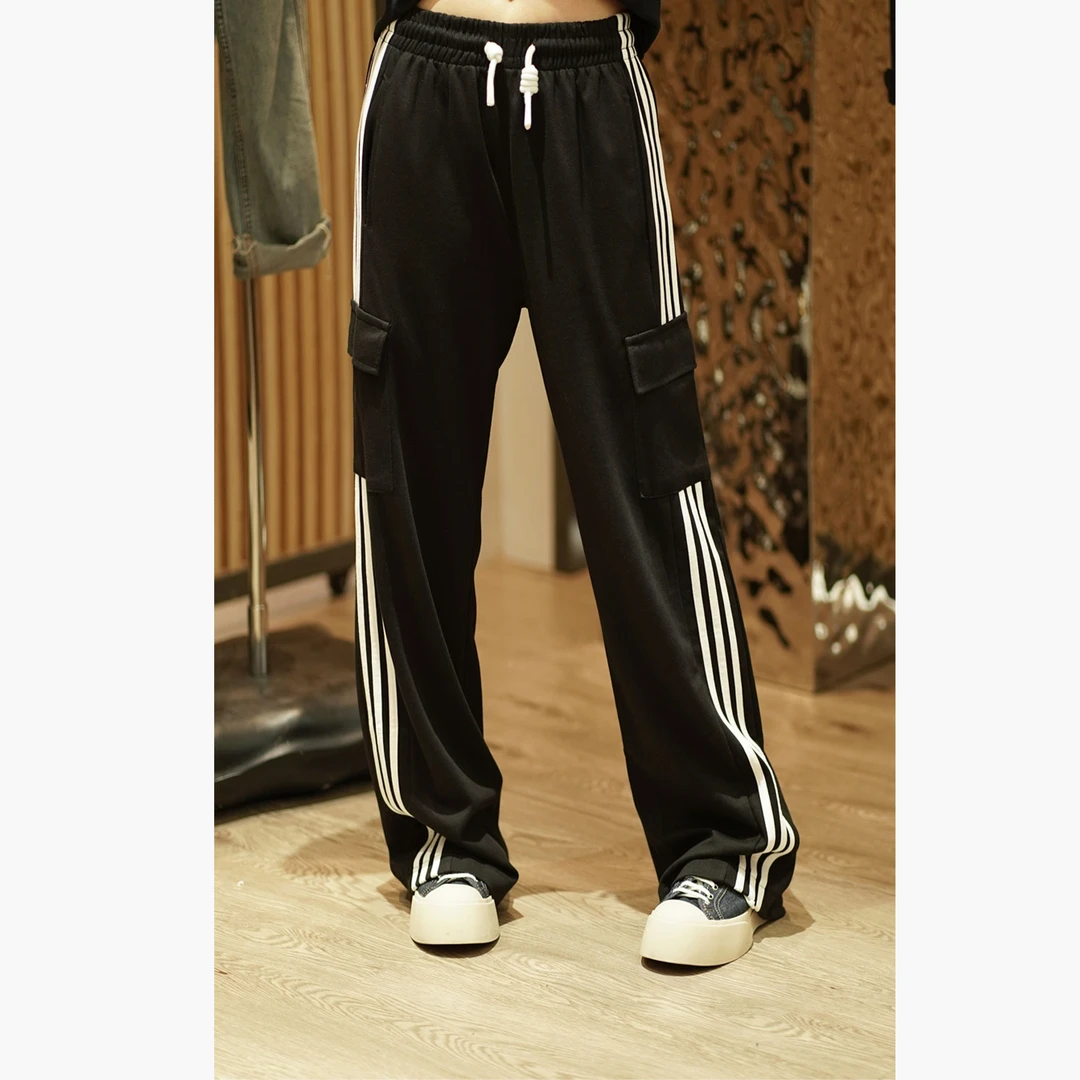 Z.DAGE '情有独钟' 侧边条纹休闲裤女夏季薄款显瘦阔腿长裤-8280