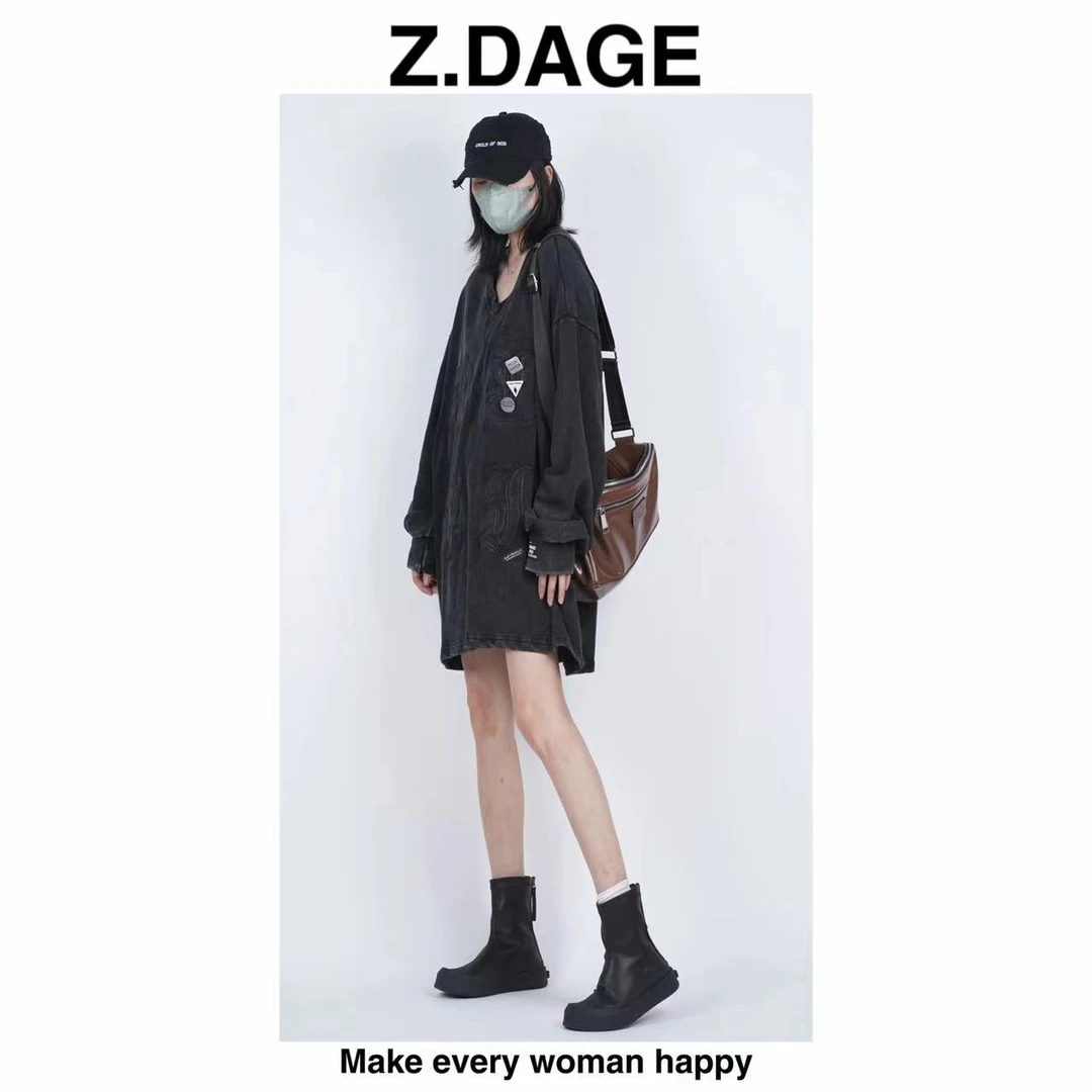 Z.DAGE”元气少女“时尚个性新款潮牌做旧套头长袖宽松卫衣女-P1305