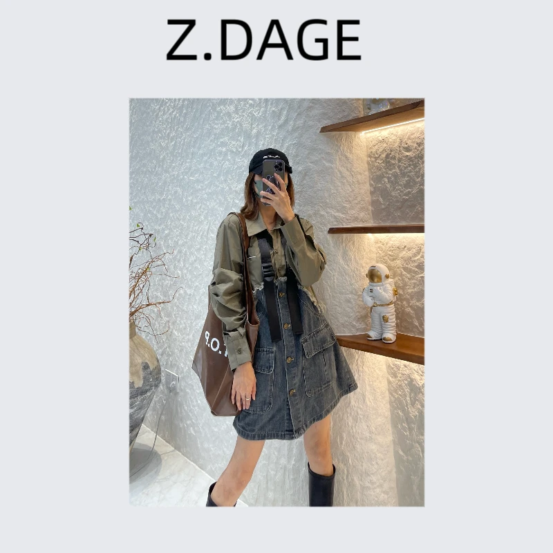 Z.DAGE”假两件衬衫“时尚休闲新款宽松显瘦牛仔拼接长袖上衣-Q8901