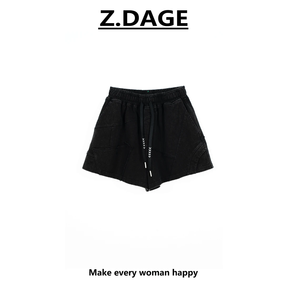 Z.DAGE“个性酷辣“运动时尚百搭高街黑色抽绳宽松个性短裤女-3337