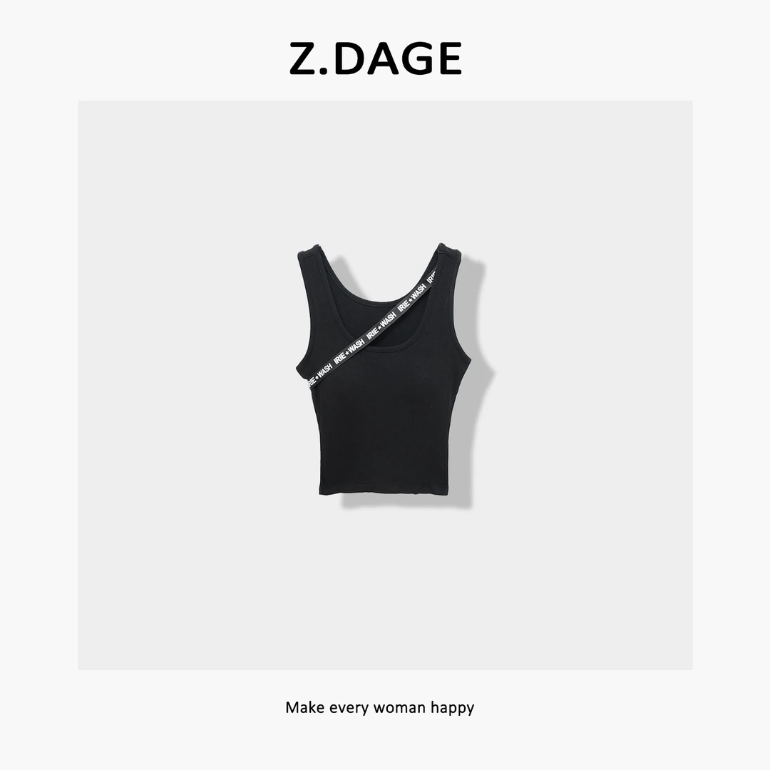 Z.DAGE“简约时尚百搭气质夏季透气字母侧边吊带无袖背心女-0082