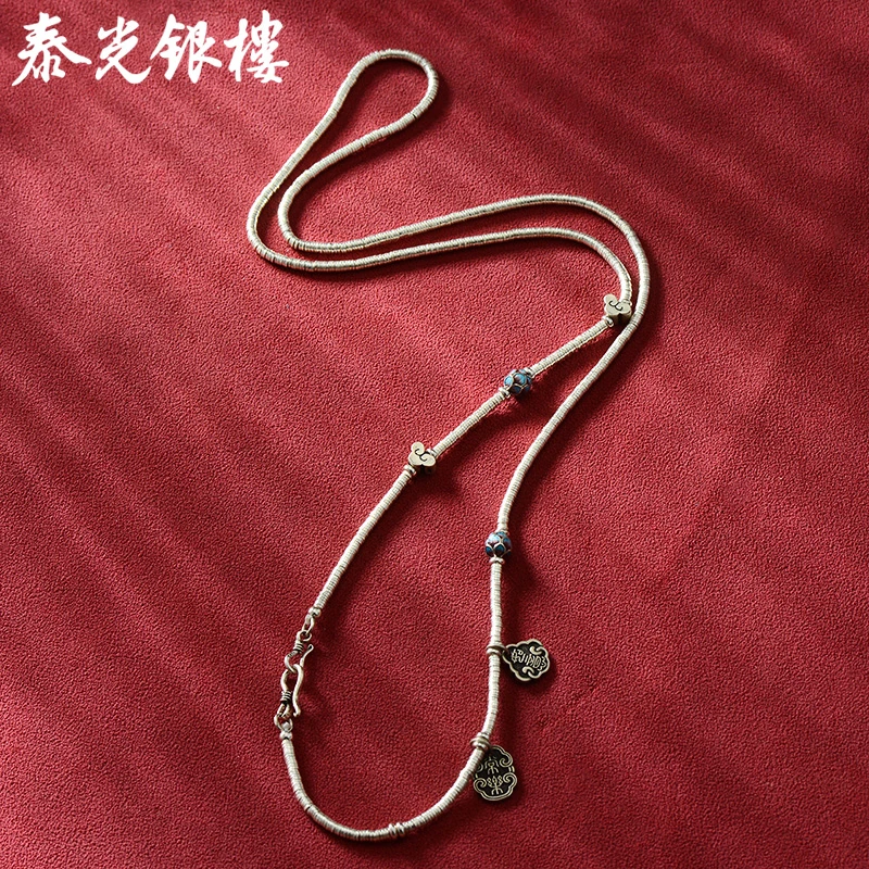 泰光银楼 坠链均925银珐琅 925银碎银项链双钩配链民族风银饰