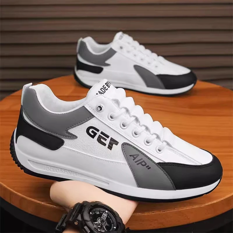 正品运动鞋2025春季新款轻便皮面百搭休闲老爹男鞋透气软底跑步鞋