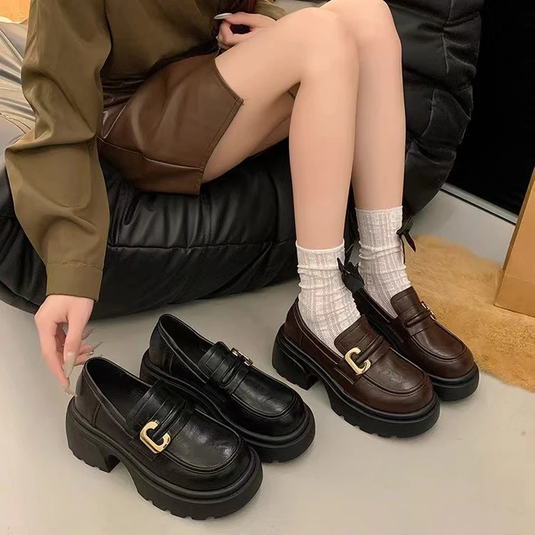 （孤品）TT5乐福鞋鞋按主播编码下单百搭ins厚底圆头乐福鞋黑色