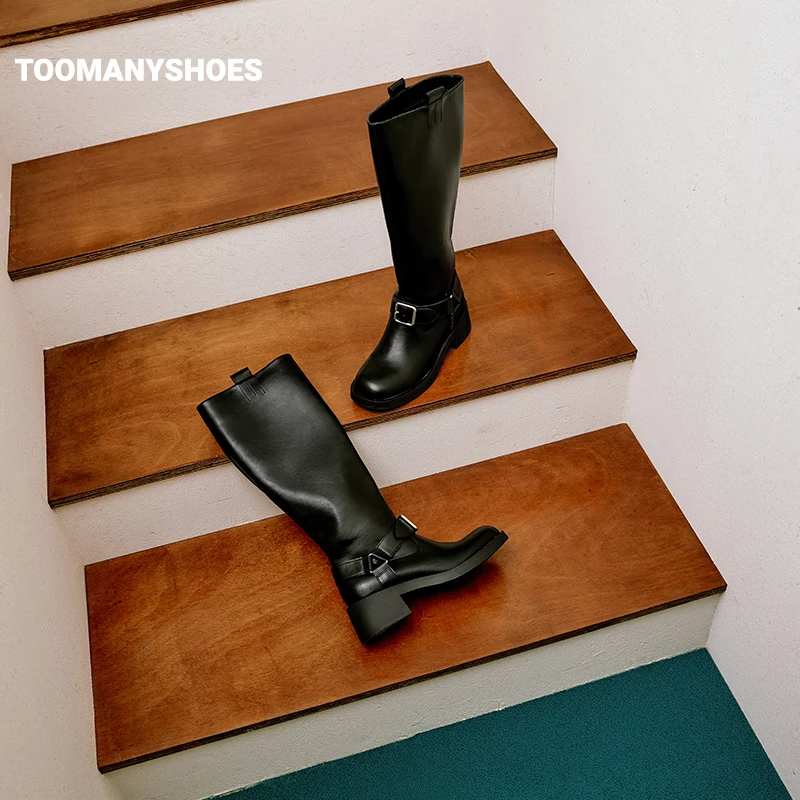 Toomanyshoes靴子长腿特效高跟长靴显瘦高筒骑士靴