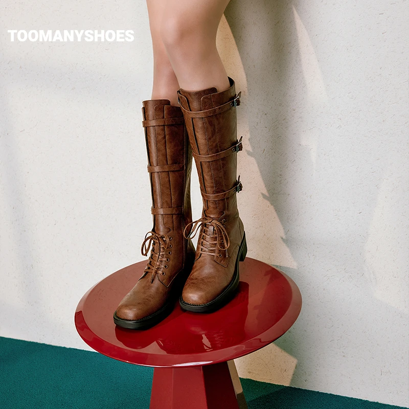 Toomanyshoes靴子热美式高跟厚底长靴显瘦西部骑士靴女