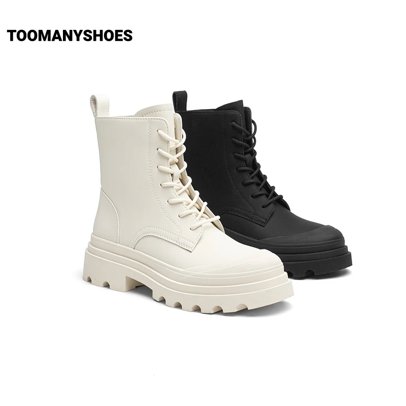 【特价好物】Toomanyshoes女鞋秋冬新款圆墩墩英伦风圆头厚底马丁靴