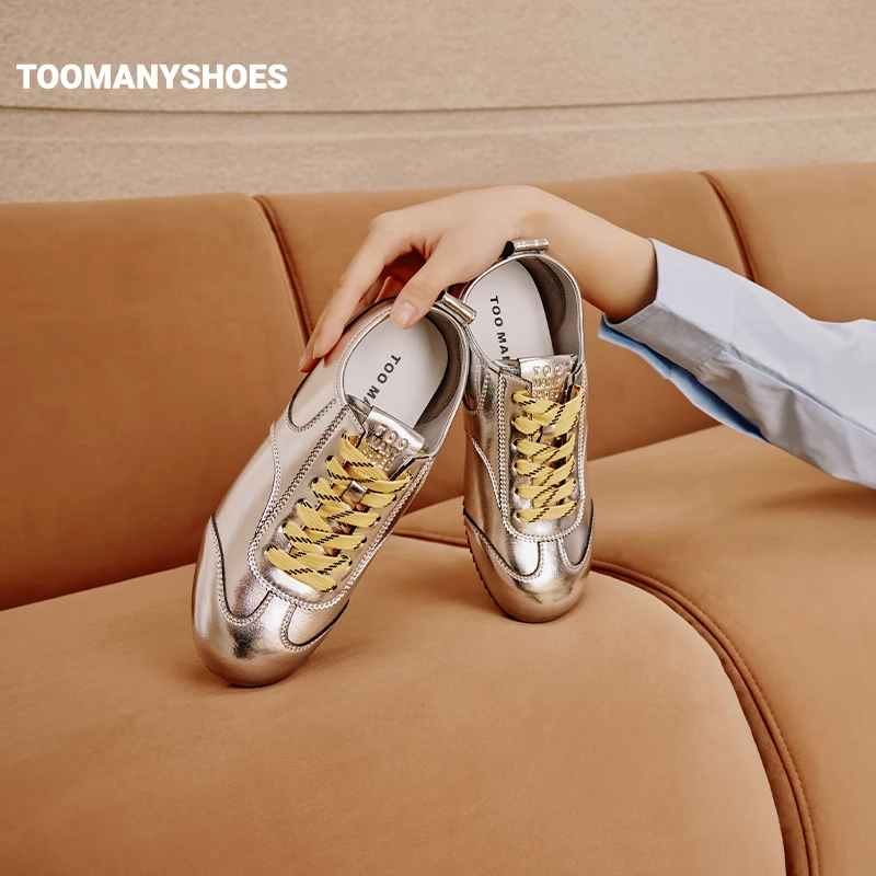 【T】Toomanyshoes女鞋霓虹街道复古德训欧若风银色运动跑鞋