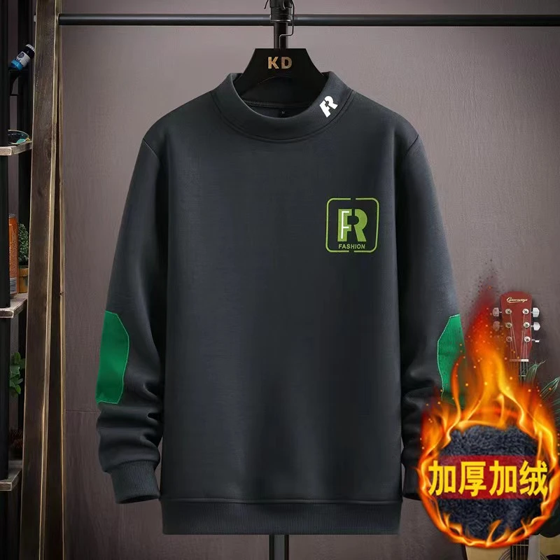 加绒半高领卫衣男士套头韩版打底衫男士加大加肥卫衣2025新款潮