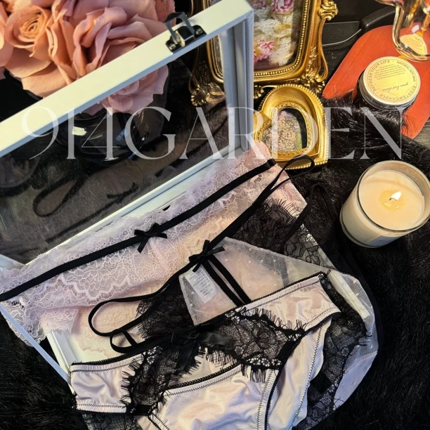 “心动泡芙”纯欲粉色系蕾丝少女网纱黑色内裤女士性感薄款