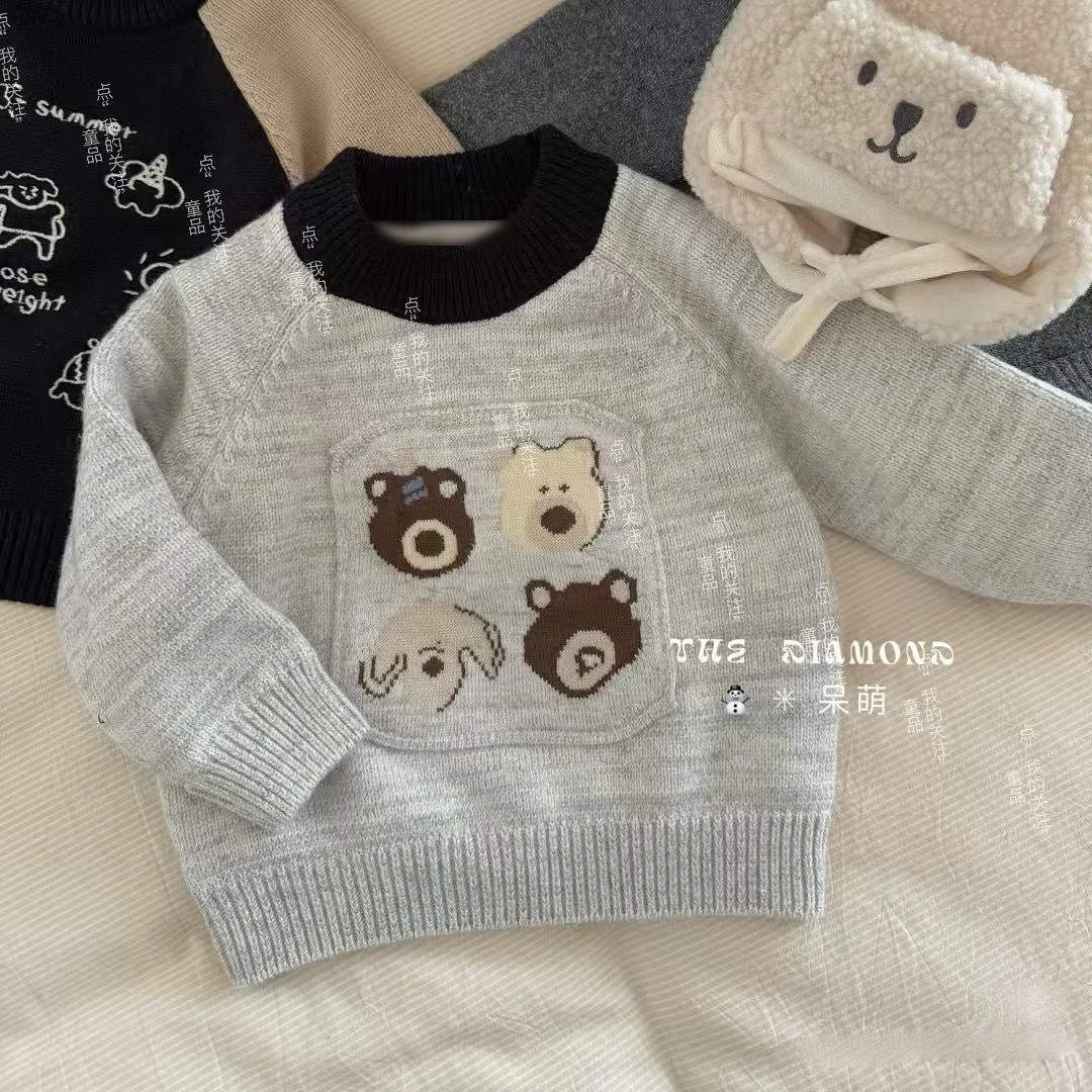 儿童冬季毛衣男童套头卡通线衣小童韩版百搭洋气针织衫宝宝衣服潮
