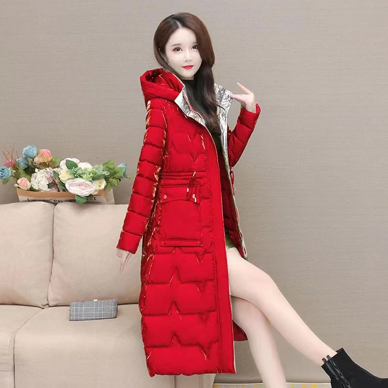 冬季修身时尚保暖过膝棉衣冬装外套大码棉服加厚女装长款显瘦棉服