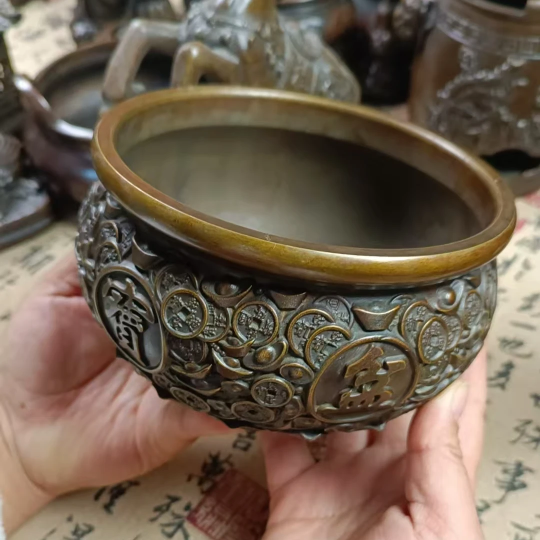 15公分手工陶瓷创意复古聚宝盆家用摆件