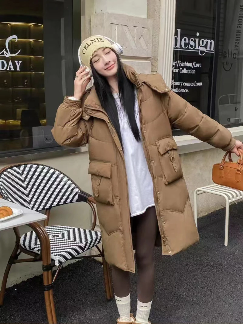 新款女中长款羽绒服2024韩版宽松休闲加厚时尚连帽潮流冬季保暖