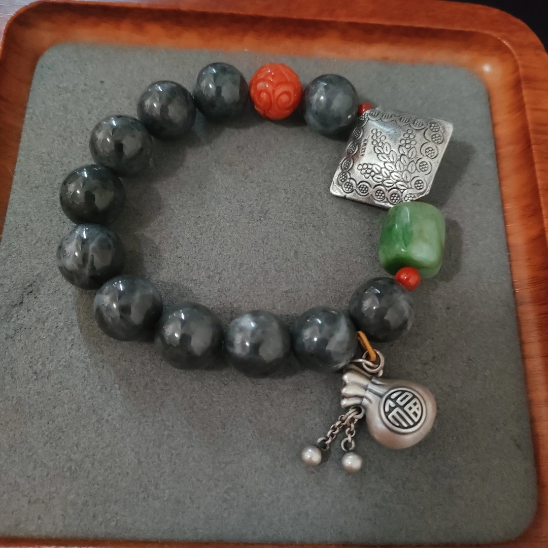 非金属珐琅手链 银制品复古手作手链