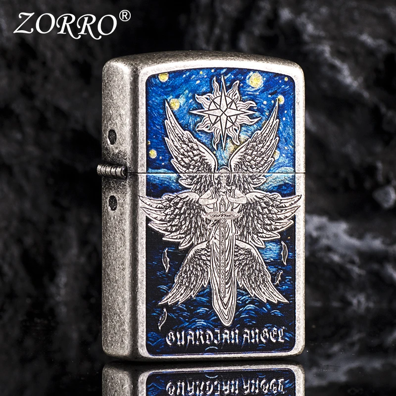ZORRO佐罗二代钢珠正品打火机星空下的天使古银复古防风男士礼品