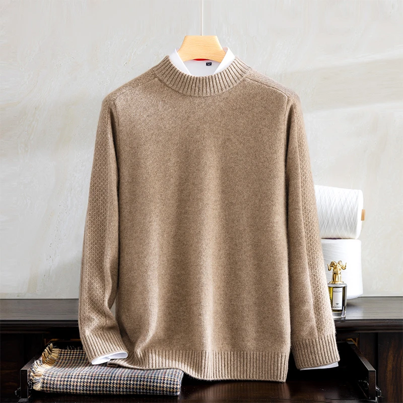 新款100%纯山羊绒衫男秋冬羊绒衫半高领加厚轻盈保暖毛衣休闲套头
