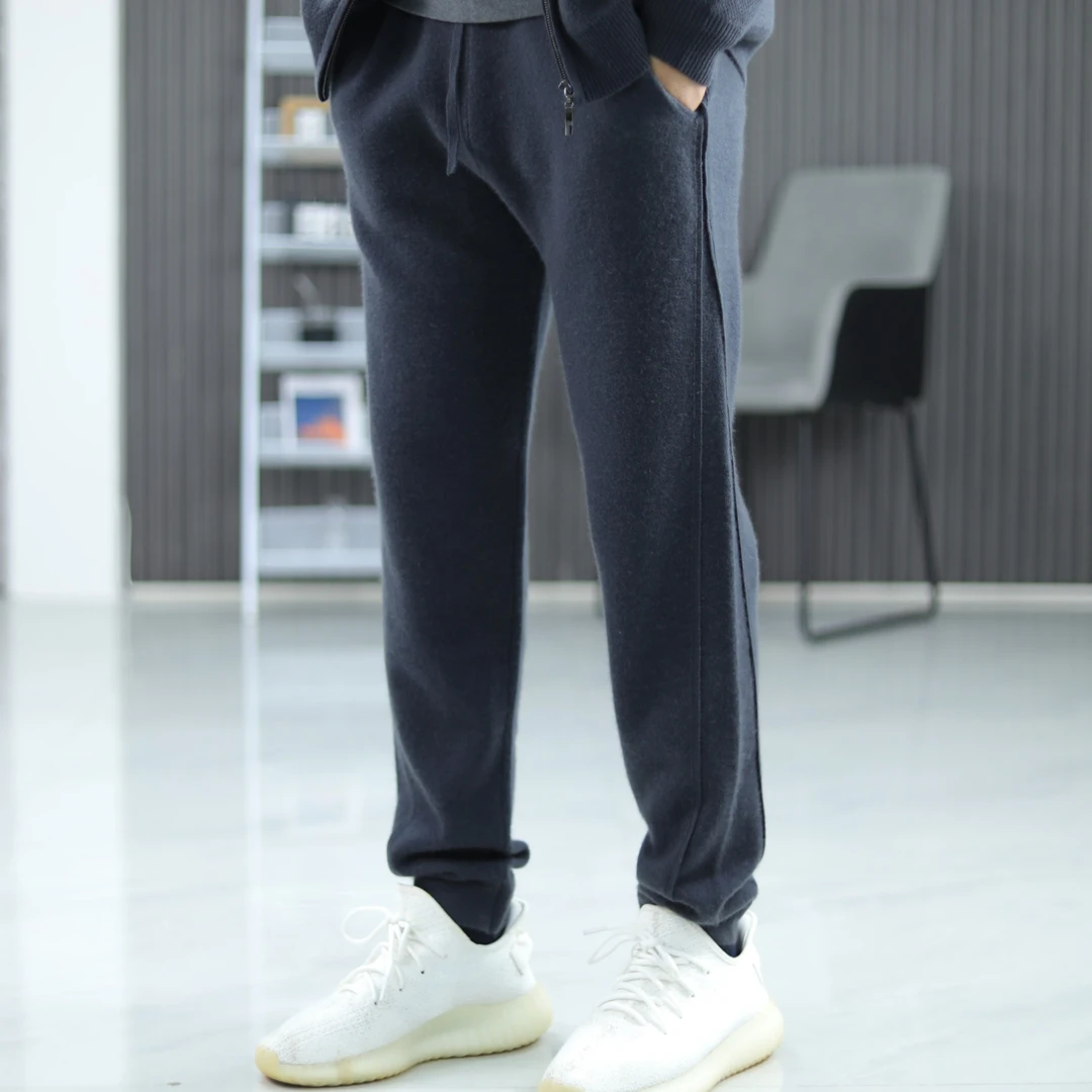 秋冬装新款男士100%纯山羊绒休闲外穿针织休闲裤时尚