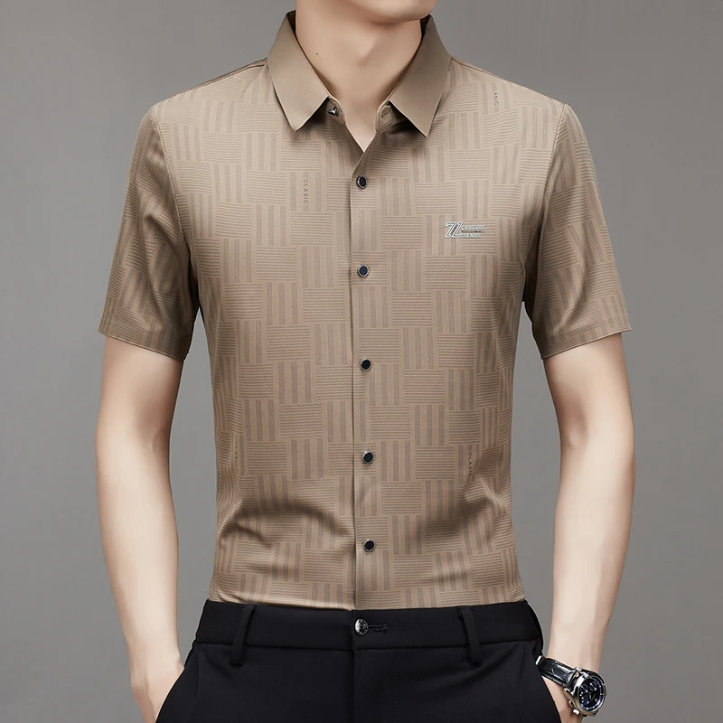 冰丝无痕男士短袖t恤中年短袖汗衫夏季薄款翻领Polo衫男装潮T