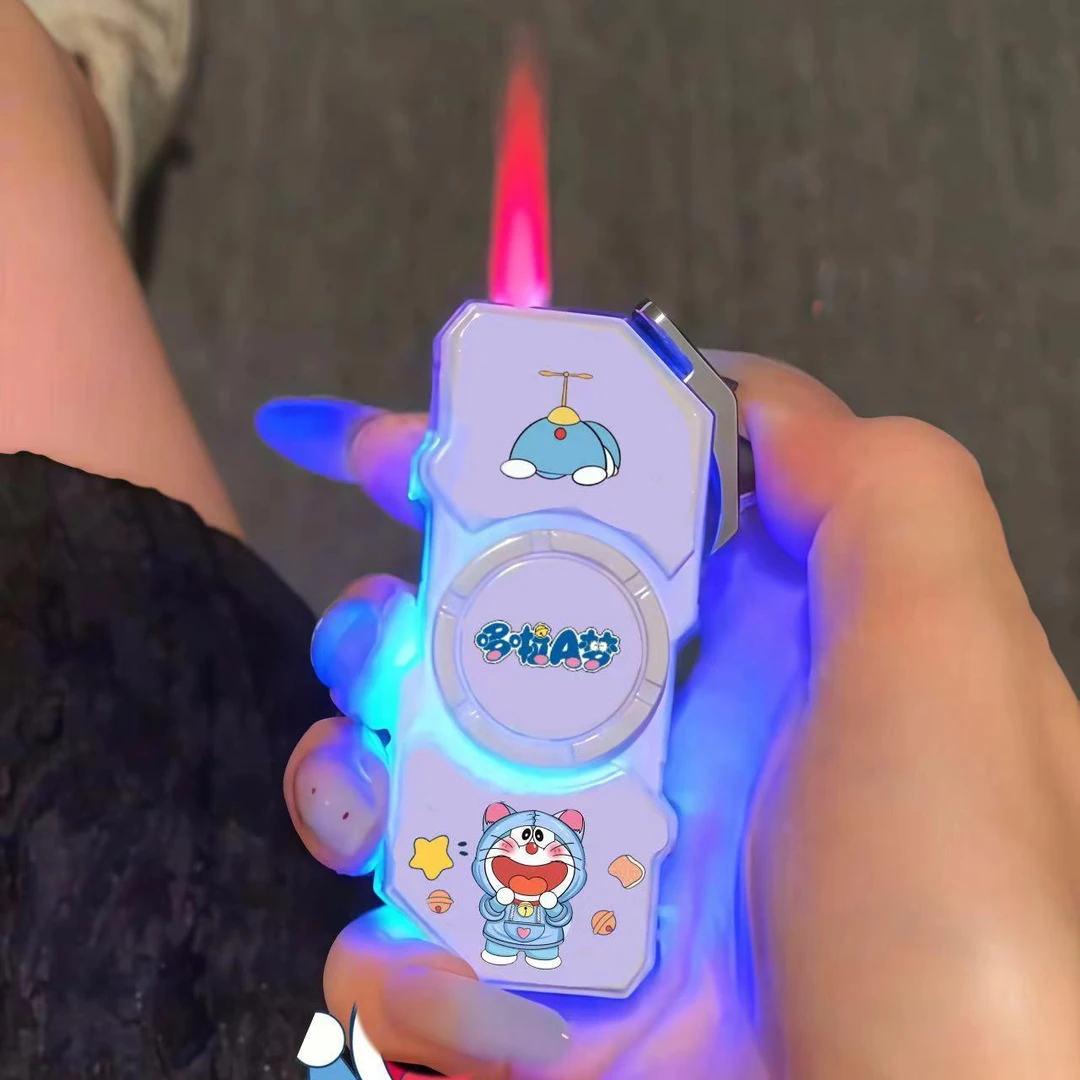 叮当猫小新kt猫闪灯陀螺发光炫酷打火机可旋转把玩解压送好友礼物