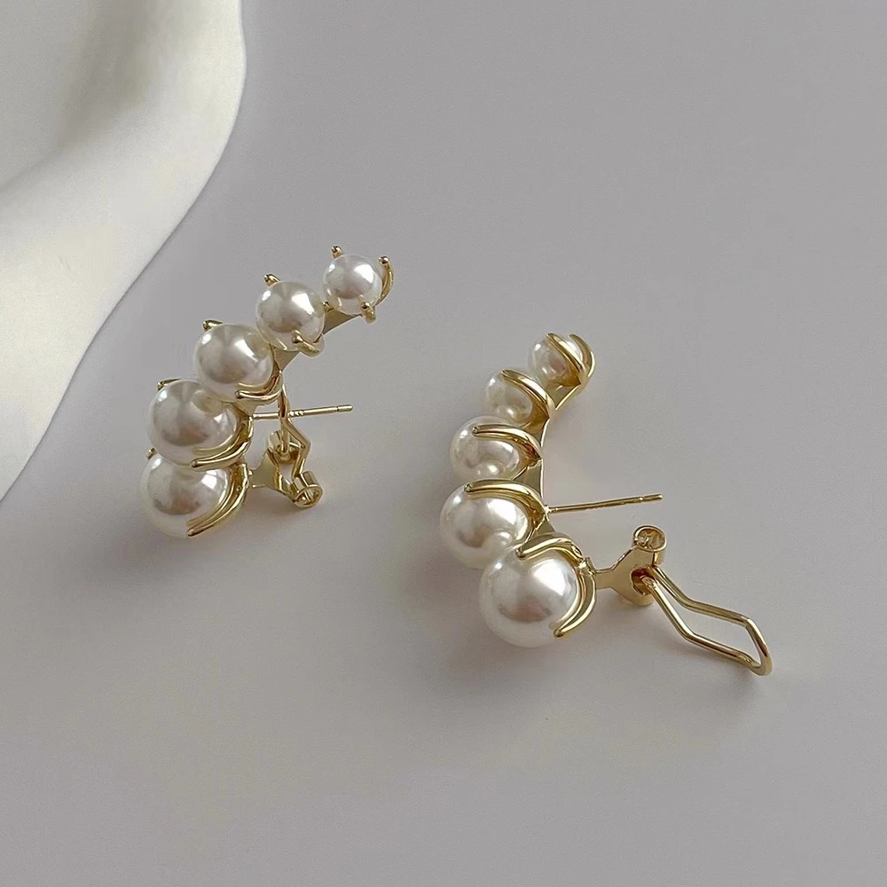 铜合金仿珍珠耳饰 复古法式时尚大气个性轻奢百搭耳环