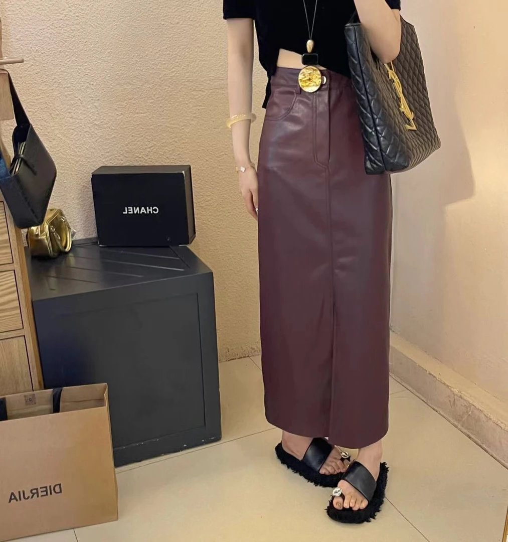 {定制}设计感皮裙女小众显瘦百搭开叉气质高腰时尚洋气轻奢复古