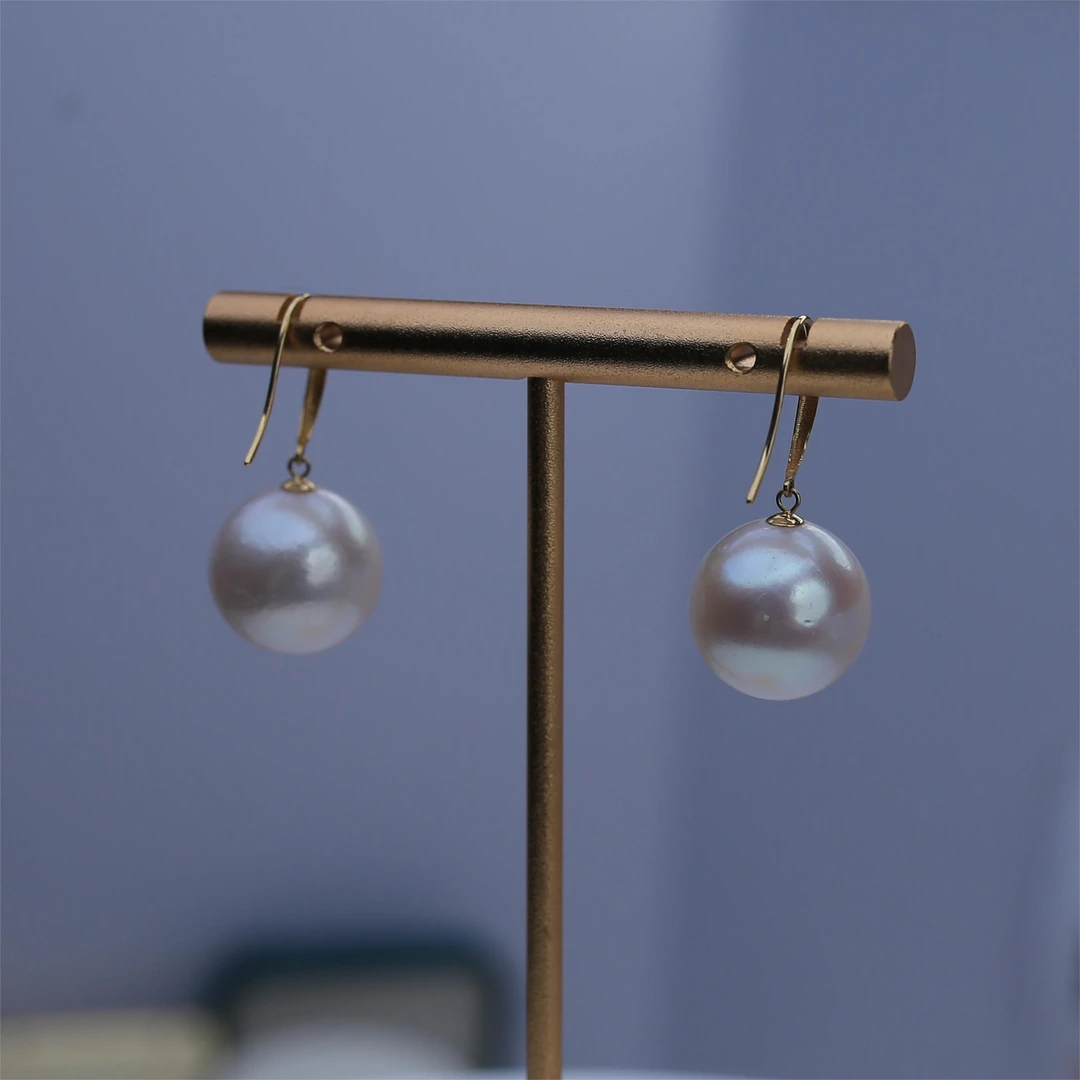 淡水珍珠18k耳钩14-15mm经典耳勾