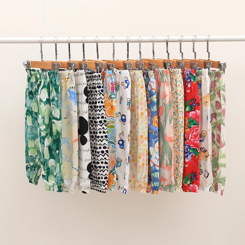 儿童人造棉防蚊裤夏季薄款空调裤宝宝绵绸时尚灯笼裤男童女童长裤