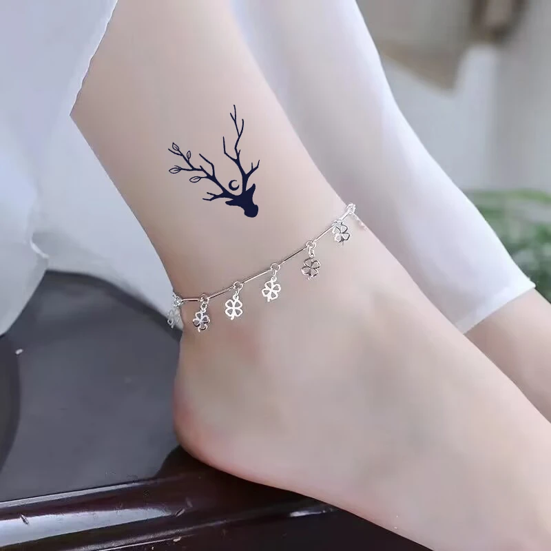 一鹿有你草本纹身贴防水3d持久贴纸半永久不反光脚踝锁骨仿真贴纸
