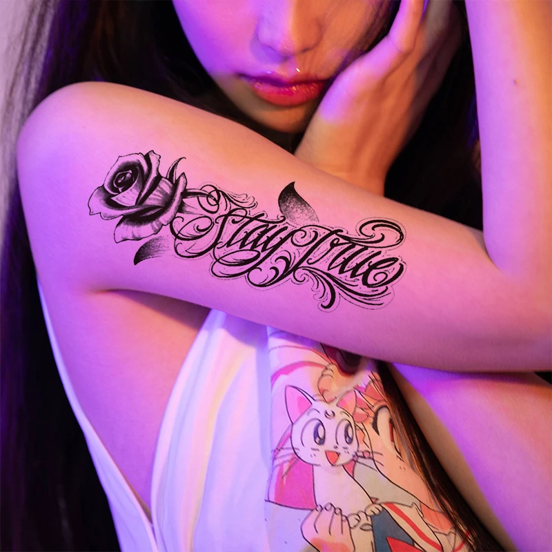 英文纹身贴纹身贴纸玫瑰彩绘防水持久仿真男女手臂遮瑕贴纸【2张】