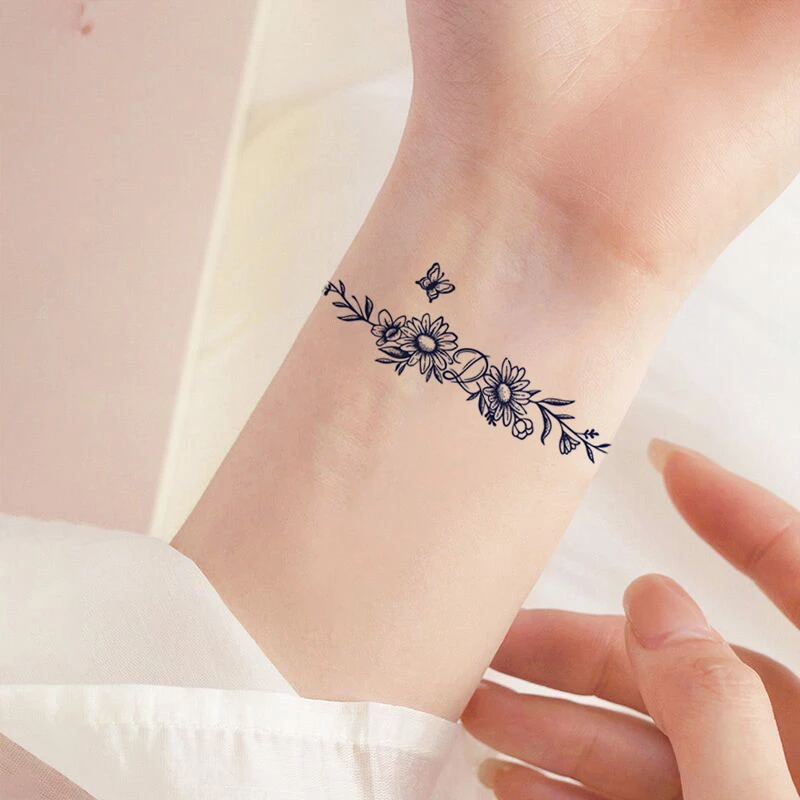 手腕草本纹身贴防水持久不反光果汁半永久脚踝脖子遮瑕仿真贴纸