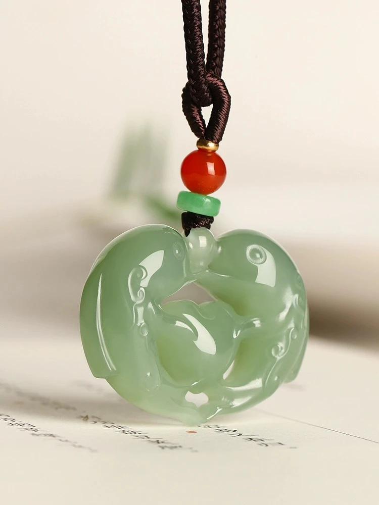 新款和田玉海豚玉吊坠真品玉器男士女士双面玉坠玉石挂件情侣玉佩